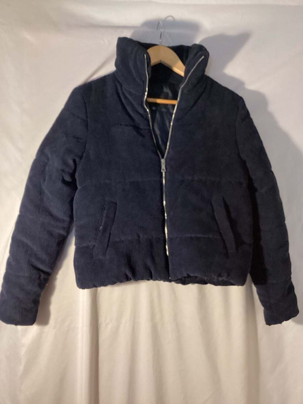 Ambiance Outerwear Navy Blue Corduroy Puffer Jacket